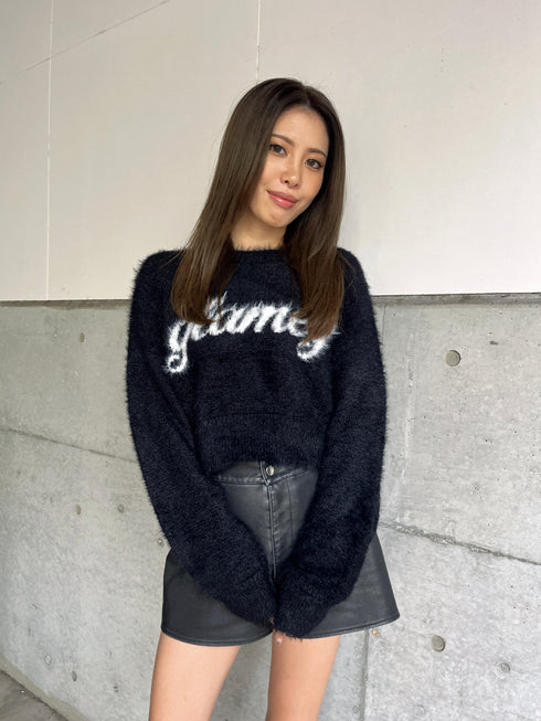 ロゴシャギーニットトップス